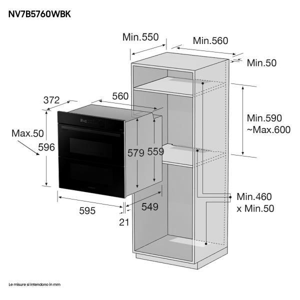 NV7B5760WBK FORNO DUAL COOK FLEX 76 LT A+ VAPORE REG. AIR FRYWIFI BLACK GLASS BESP