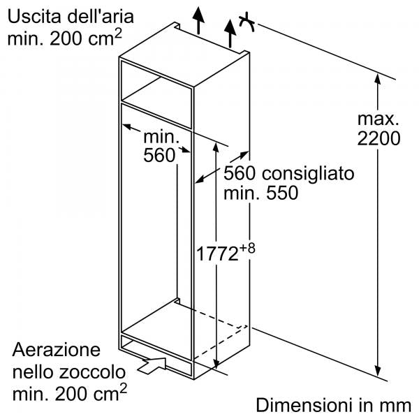 FRIGO 1P.INC.310LT H.177.5CM CE.E VENT CERN.TRAINO