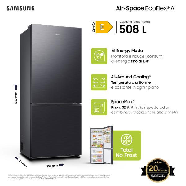 COMBI 508LT CE.E L75CM NOFROST INV WIFI BLACK INOX