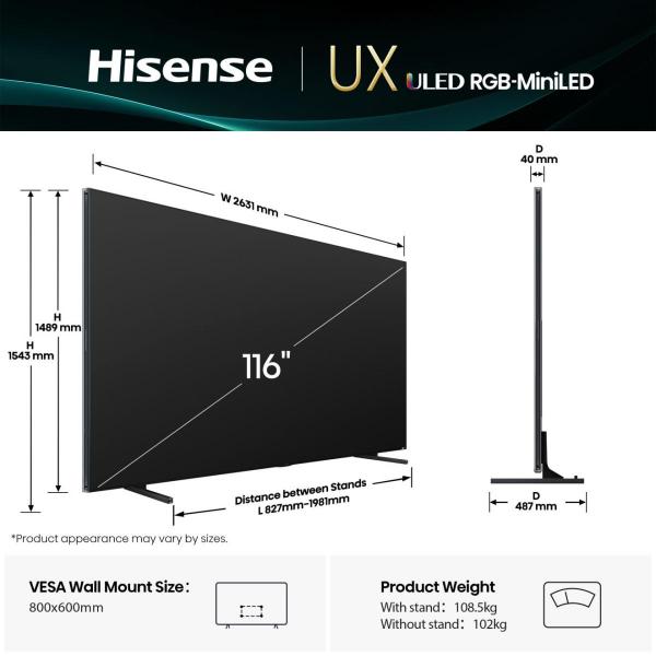 TV RGB-MINI LED 116"UHD 4K T2/S2 AI SMART VIDAA U9