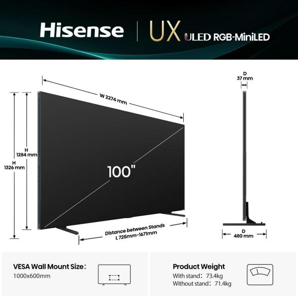 TV RGB-MINI LED 100"UHD 4K T2/S2 AI SMART VIDAA U9