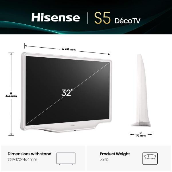 TV QLED 32"FHD DVBT2/S2 SMART VIDAA DECO'TV WHITE