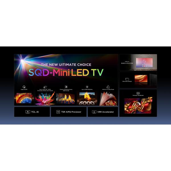 75C8L TVC LED 75 MINILED SQD GOOGLE TV 144 Hz HDR 5500 NIT AUDIO B&O BASE CENTRALE
