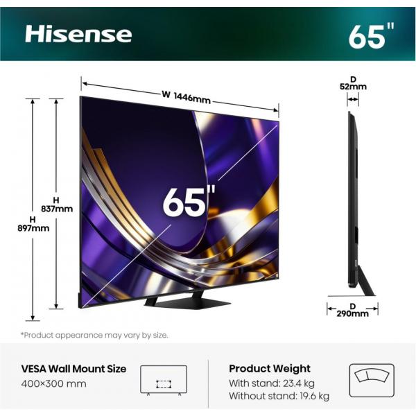 65U7S PRO TVC LED 65 MINILED SMART TV HDR10+ 165HZ 2000 NIT DOLBY VISION ATMOS P. CENTRAL