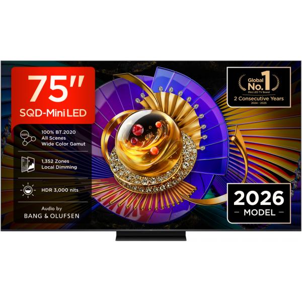 75C7L TVC LED 75 MINILED SQD GOOGLE TV 144 Hz HDR 3000 NIT AUDIO B&O 60 W BASE CENTRAL
