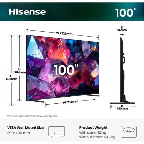 100E7S PRO TVC LED 100 QLED SMART TV HDR10+ 144HZ 400 NITS DOLBY VISION ATMOS P.LATERALI
