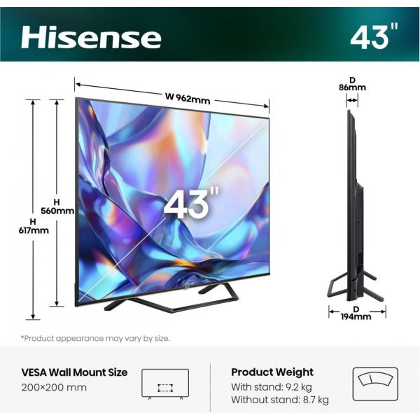 43A79S TVC LED 43 QLED SMART TV HDR10+ 60HZ 300 NIT DOLBY VISION ATMOS P. CENTRALE