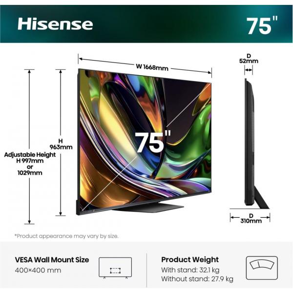 TV RGB MINILED 75"UHD 4K T2/S2 SMART VIDAA