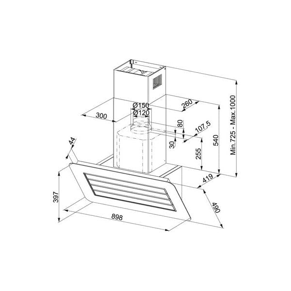 Franke Roller 90 FRO 908 BK/XS Cappa aspirante a parete Acciaio inox 710 m/h