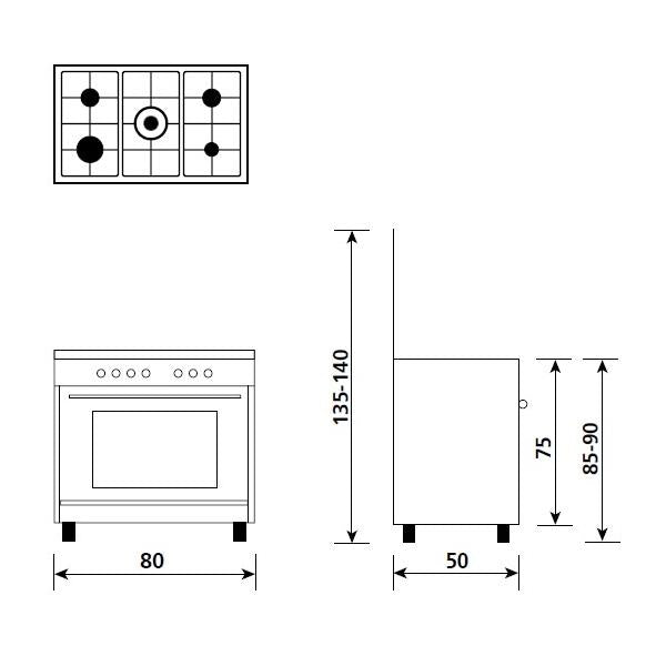 CUCINA 80CM 4F+1TR.COR. F.ELETT. CL.A IX ALPHA
