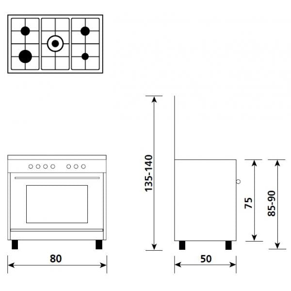 CUCINA 80CM 4F+1TR.COR. F.GAS CL.A WH ALPHA