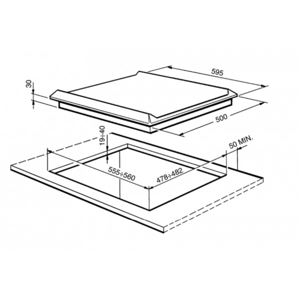 SRV564GH3 PIANO COT 60CM 4F INOX GRIGLIE GHISA
