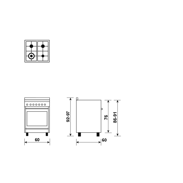 CUCINA 60CM 3F+1TRIPLA F.GAS CL.A INOX