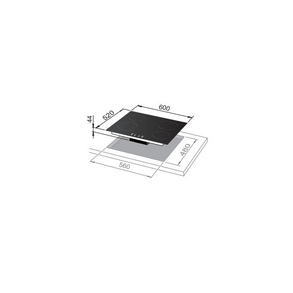 P.COTT.ELETT.60CM 4ZONE COM.TOUCH VETROC. NERO