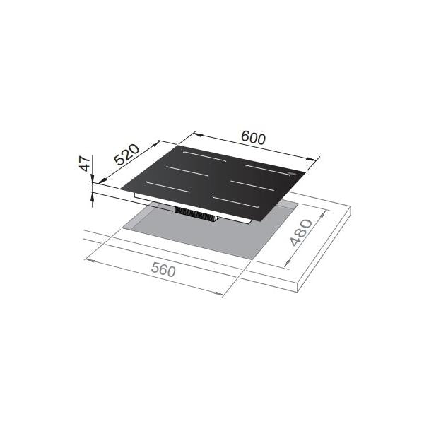 P.COTT.INDUZ.60CM FORO48CM 2ZONE BRIDGE VETRO.NERO