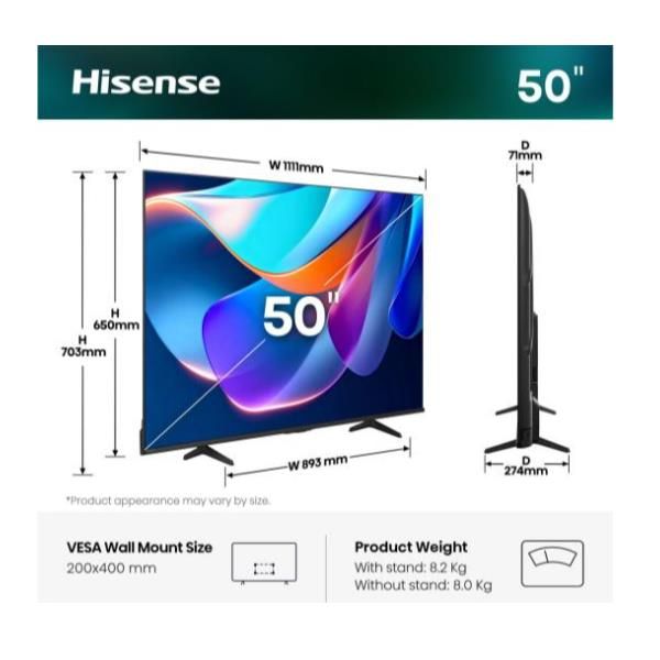 TV LED 50"UHD 4K DVBT2/S2 SMART VIDAA
